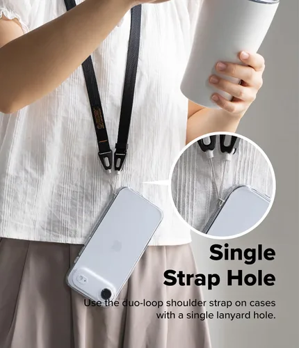 Miniatura 6 de Ringke Cordón de teléfono para iPhone 17 Pro Max y la mayoría de los teléfonos inteligentes [hebilla de un toque], correa de hombro ajustable, Negro