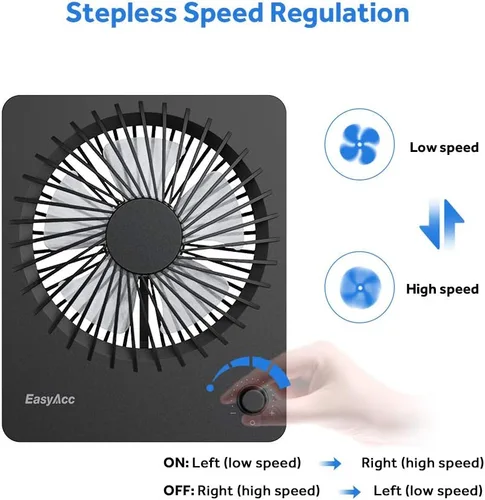 Miniatura 5 de EasyAcc Ventilador de escritorio con batería recargable, ventilador de viaje personal portátil de 6000 mAh, tiempo de funcionamiento máximo de 26