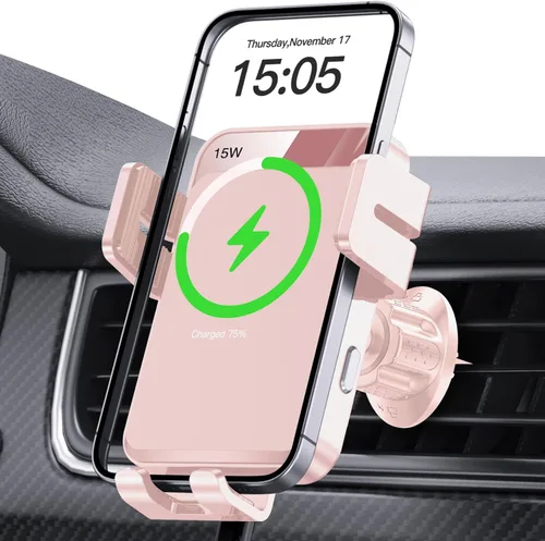 Miniatura 10 de Cargador inalámbrico para automóvil, soporte de automóvil MOKPR con sujeción automática de 15 W/10 W/7.5 W, carga rápida, ventilación de aire