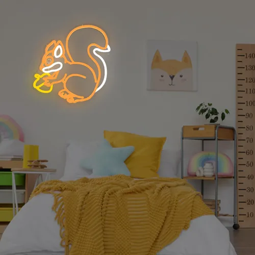 Miniatura 2 de Letrero de neón de ardilla para decoración de pared, ardilla sosteniendo un cono de pino, luz de neón regulable, lámpara LED naranja