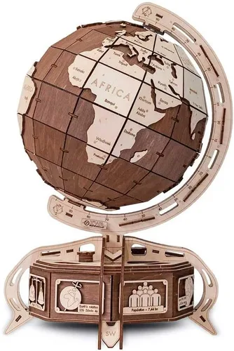 EWA Eco-Wood-Art The Globe Brown Rompecabezas de madera 3D, 393 piezas, a partir de 14 años, 19.88 x 12.6 pulgadas, kit de modelo mecánico con caja