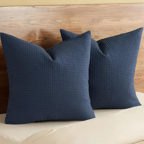 Miniatura 29 de PHF Funda de almohada 100% algodón con tejido de gofre, 18 x 18 pulgadas, sin relleno, paquete de 2 elegantes fundas de almohada cuadradas Gris claro