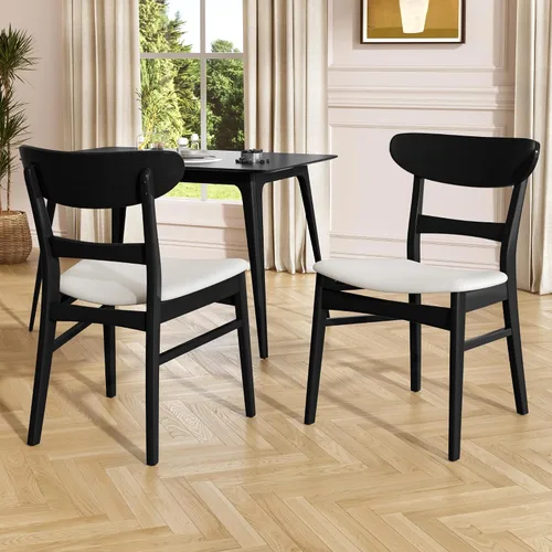 Miniatura 14 de Dining Chairs Set of 2, Mid Century Modern Dining Chairs with Curved Backrest and Wood Legs, Walnut Finished Frame Upholstered Dining Room Chairs
