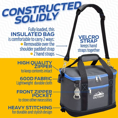 Miniatura 3 de Bolsa térmica plegable aislada – Bolsa térmica de almuerzo de 6 litros con abridor de botellas, capacidad para 16 latas, perfecta para camping