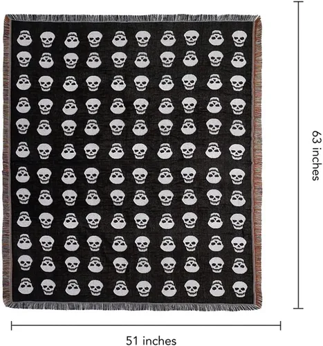 Miniatura 2 de Manta tejida de calaveras de Halloween estilo terror con borla para decoración del hogar, silla, sofá, cama, playa, viajes, picnic, mantón, algodón