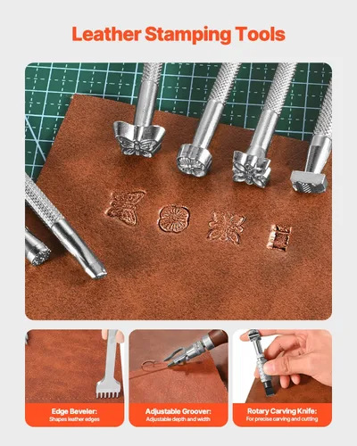 Miniatura 3 de VEVOR Kit de herramientas de trabajo de cuero, 59 piezas de herramientas de artesanía de cuero con bolsa de almacenamiento de lona portátil