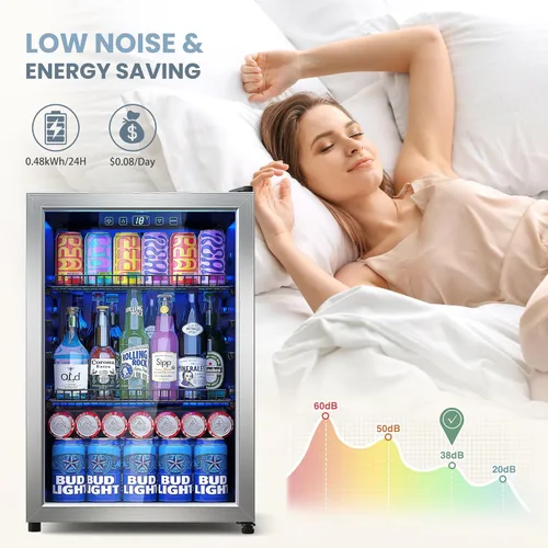 Miniatura 4 de Manastin Refrigerador de bebidas, mini refrigerador independiente con puerta de vidrio, estantes ajustables y pantalla digital de temperatura