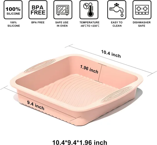 Miniatura 6 de SOV Molde cuadrado de silicona para tartas: moldes de silicona de 10 pulgadas, antiadherentes, resistentes al calor, son perfectos para pasteles