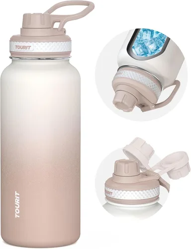 Miniatura 10 de TOURIT Botella de agua aislada de 24 onzas, botellas de agua de acero inoxidable con asa, botella de agua deportiva al vacío de doble pared, sin