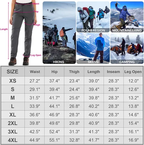 Miniatura 7 de Womens Snow Pants Winter Fleece Lined Waterproof Soft Shell Insulated Outdoor Camping Travel ski Pants