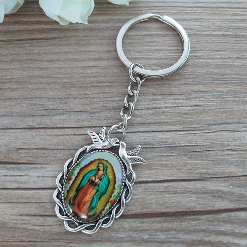 Miniatura 4 de WE Llavero conmemorativo favor 12PCS Nuestra Señora de Guadalupe/Recuerdos para Novenario Aniversario (blanco), plateado