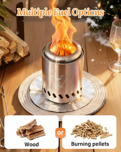 Miniatura 6 de YEFU Hoguera de mesa portátil: estufa de bajo humo para exteriores y patio, fogata de mesa de combustión segura alimentada por pellets y madera