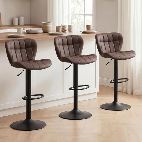 Miniatura 9 de Furniliving - Juego de 4 taburetes modernos de bar, taburetes de bar de piel sintética para isla de cocina, taburetes de bar giratorios tapizados