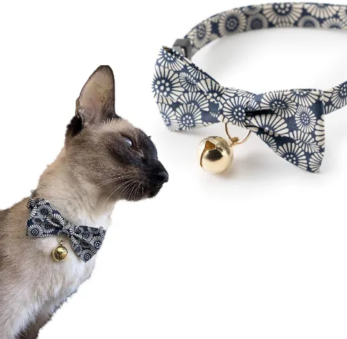 Miniatura 10 de Necoichi Kiku Ribbon Bow Tie Cat Collar (azul bebé)