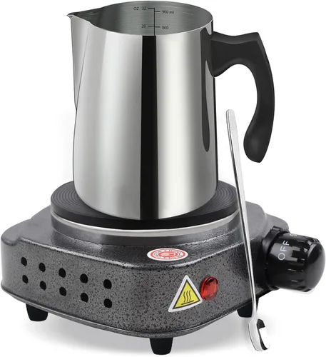 BBAXI Olla para Verter para Hacer Velas con Placa Caliente Eléctrica para Derretir Cera, Olla para Derretir Cera de Velas con Mango Resistente al