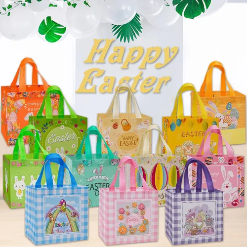 Miniatura 3 de 12 bolsas de regalo de Pascua, bolsas grandes reutilizables para cesta de Pascua, bolsas de regalo de Pascua no tejidas para envolver regalos, juego