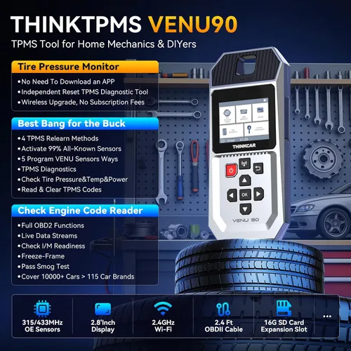 Miniatura 2 de THINKTPMS VENU90 TPMS OBD2 Herramienta de diagnóstico, activar/leer/aprender servidor TPMS, programación de sensores THINKCAR/MUCAR (315/433MHz),
