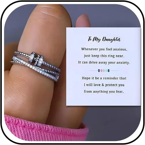 Long tiantian Regalos de mamá para hija Anillo giratorio ajustable de ansiedad para mujeres Regalos del día de la madre para hija, ajustable, Metal,