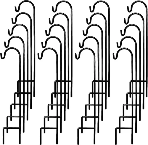 Ashman - Ganchos de pastor de 35 pulgadas (20 por paquete), color negro, hechos de metal de alta calidad para colgar luces solares, comederos de