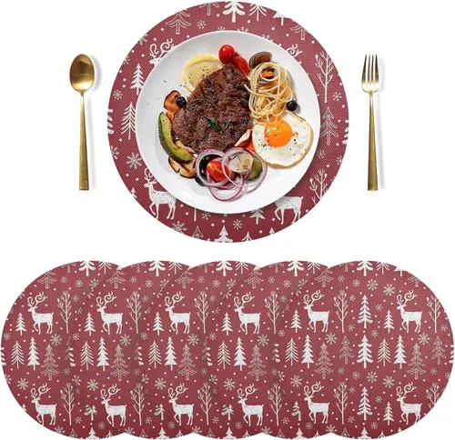 Miniatura 3 de White Deer Pine Trees Red Place Mat, Non Slip Non Slip Heat Resistant Placemats for Kitchen one sizex1