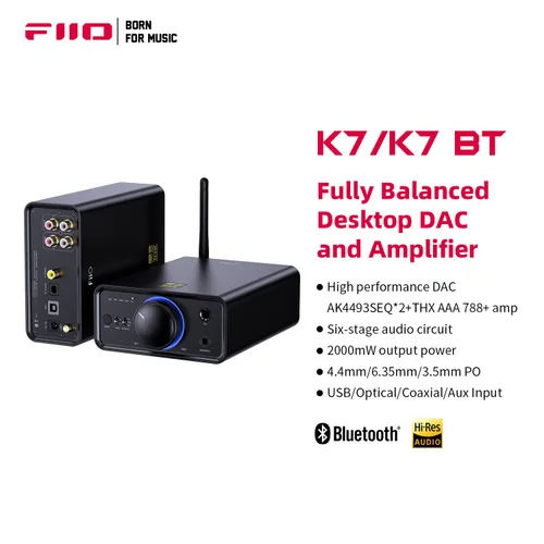 Miniatura 4 de FiiO K7BT amplificador de auriculares Bluetooth de alta fidelidad balanceada AK4493S*2, XMOS XU208 PCM384kHz DSD256, entradas
