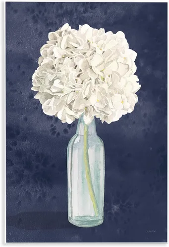 Stupell Industries Ramo floral blanco en botella pintura azul, diseñado por James Wiens Art, 10 x 15 pulgadas, placa de pared