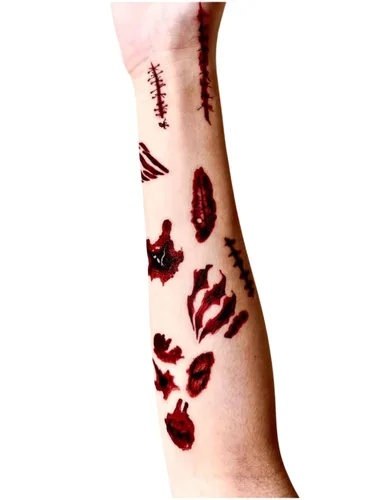 Miniatura 4 de Tatuajes temporales de cicatriz de Halloween, impermeable, 3D, para fiesta de zombies, tatuaje temporal, simulación realista de herida de sangre