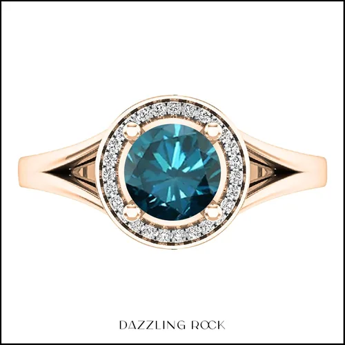 Miniatura 245 de Dazzlingrock Collection Anillo de compromiso redondo de 0.276 in con halo de diamante blanco y vástago dividido para ella en oro macizo de 14