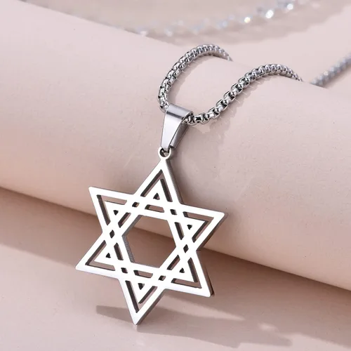 Miniatura 3 de Collar con colgante de estrella de David para hombre, colgante hexagonal judío de acero inoxidable para hombres