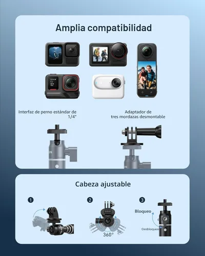 Miniatura 6 de TELESIN palo selfie impermeable de 360° de 25.75" de ancho con correa de mano para buceo bajo el agua, extensión de palo monopié para GoPro Max 13
