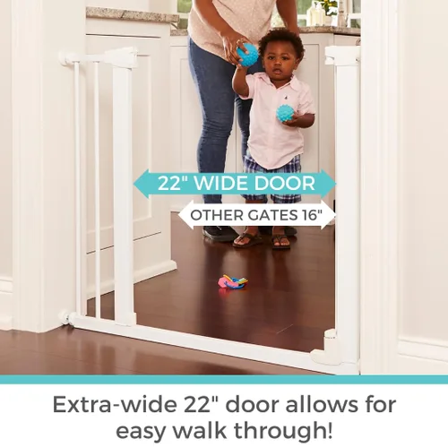 Miniatura 3 de Toddleroo by North States - Puerta de bebé con cierre automático de Bright Choice: Puerta de bebé montada a presión para puertas con mango que Blanco