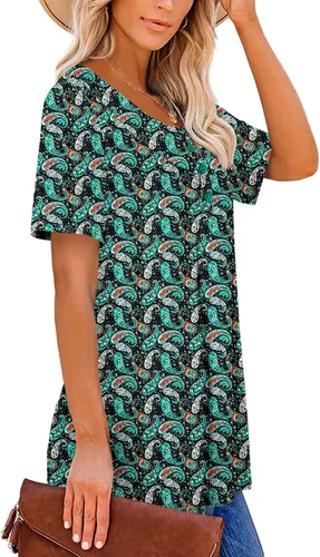 Miniatura 3 de Roselinlin Camisas de manga corta, para mujer, blusas florales de verano, ajuste holgado, para leggings