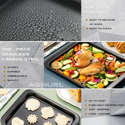 Miniatura 4 de Bandeja pequeña para galletas, bandejas para hornear, bandeja antiadherente de acero al carbono, juego de utensilios para hornear, 9.45 x 7.09