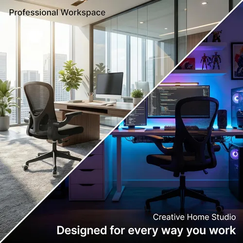 Miniatura 8 de Silla de Oficina Ergonómica con Soporte Lumbar Ajustable y Reposabrazos Abatibles - Silla de Escritorio de Computadora de Respaldo Alto con Cojín