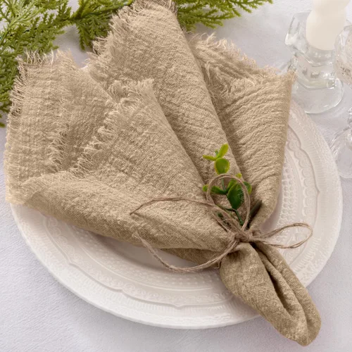Miniatura 10 de Socomi Juego de 6 servilletas de lino de color beige, para Pascua, primavera, lavables, de algodón, con flecos, de 17 x 17 pulgadas, para bodas