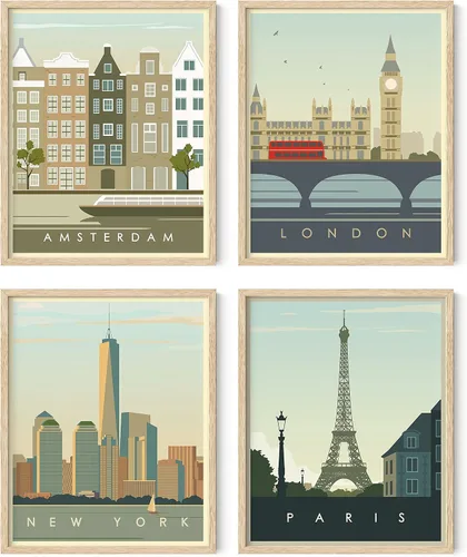 Miniatura 9 de HAUS AND HUES Pósteres de viaje vintage de ciudad, juego de 4 pósteres de viaje de Londres, impresión de Nueva York, póster de pared de París y Sin
