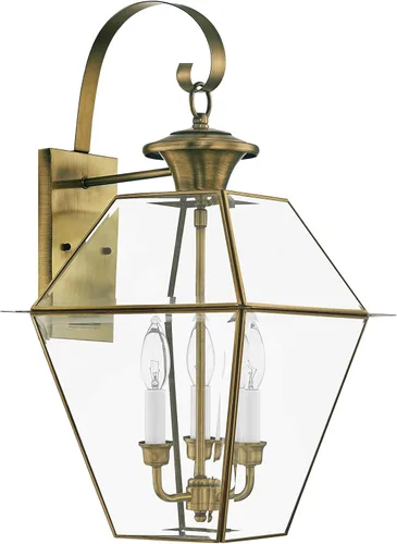 Miniatura 2 de Livex Lighting 2381-01 Westover - Farol de pared para exteriores, 3 luces, latón antiguo