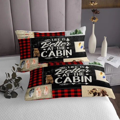 Miniatura 3 de Manfei Colcha rústica de cabaña para niños, tamaño individual, juego de 2 piezas para decoración de habitación de niños, colcha acolchada