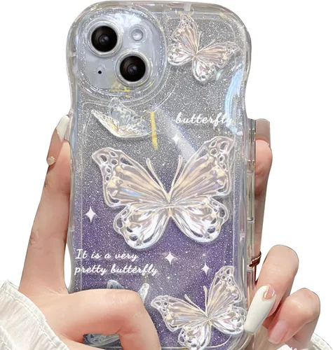 Miniatura 13 de Funda compatible con iPhone 11 para mujeres y niñas, bonita funda de mariposa con purpurina, antiarañazos, a prueba de golpes, color azul