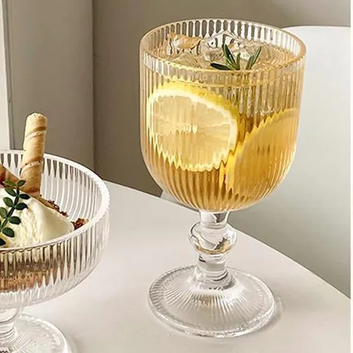 Miniatura 9 de Taganov Juego de 6 copas de vino transparentes vintage para beber vasos de vino en relieve, 13 onzas para boda, fiesta, bar, Navidad Azul