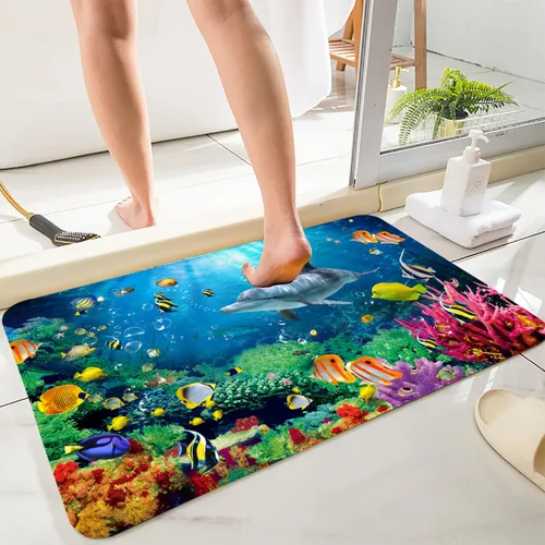 Miniatura 12 de LYFANS Alfombras de baño de espuma de esponja absorbente suave para baño y cocina (47 x 18 pulgadas), tapete de franela antideslizante brillante
