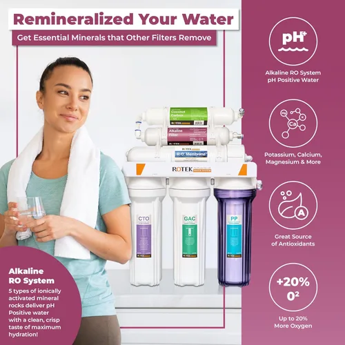 Miniatura 2 de s Sistema de filtración de agua de ósmosis inversa, bajo el fregadero 6 etapas ALK pH+ Remineralización RO sistema de filtro de agua, sin bomba