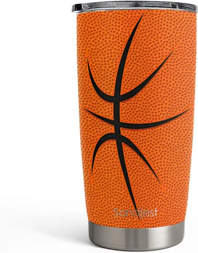 SANDJEST Vaso de baloncesto con aislamiento de acero inoxidable de 20 onzas, taza de café de viaje, vasos deportivos, regalos para amantes del