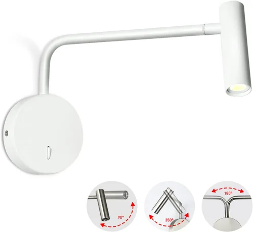 Miniatura 11 de ZEROUNO Lámpara Montada en Pared, Aplique de Pared LED Cableado con Interruptor de Encendido/Apagado Moderno de 3000K con Brazo Oscilante