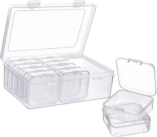 Miniatura 10 de Caja organizadora de plástico transparente de 12 piezas con pestillo de cierre hermético, mini contenedores de almacenamiento pequeños, estuches