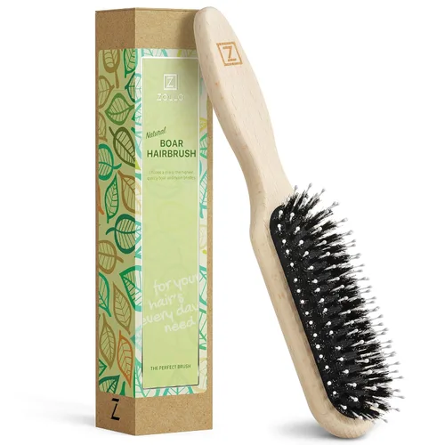 Miniatura 8 de Cepillo de cerdas de jabalí natural para mujeres, hombres y niños; cepillo desenredante seco y húmedo mejora suavemente el brillo, suaviza
