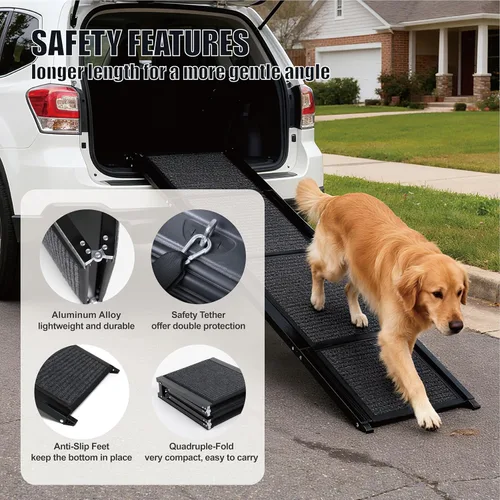Miniatura 3 de Rampa para perros de 65 x 17.2 pulgadas para automóvil, camión, SUV, rampas plegables para escaleras para mascotas con superficie antideslizante