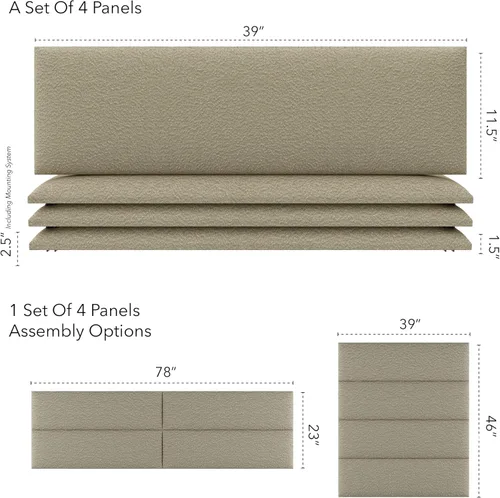 Miniatura 3 de Vänt - Cabeceros tapizados para pared - Cabeceros montados en la pared tamaño King/California King - Boucle Beige - Twin/King - Juego de 4 paneles