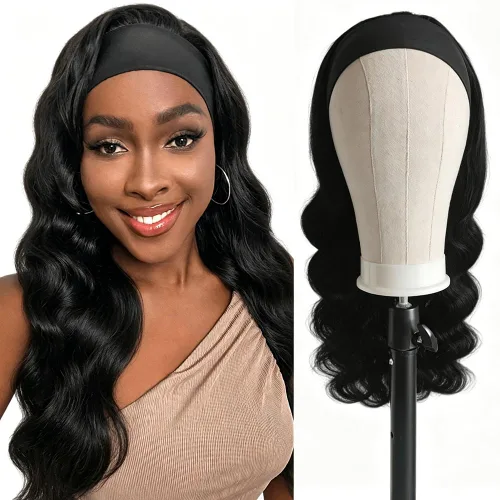 Miniatura 10 de Peluca de cabello humano brasileño ondulado con diadema, pelucas con diadema para mujeres negras, pelucas de cabello humano para llevar y llevar