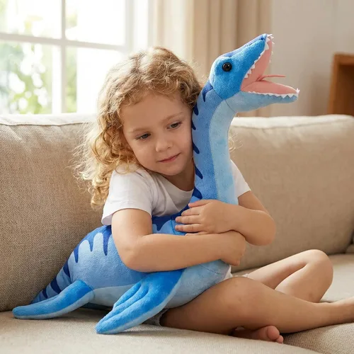 Miniatura 8 de Juguete de peluche realista de Plesiosaurus, dinosaurio azul realista de 16 pulgadas, animal de peluche Utahraptor Tyrannosaurus, suave, regalos